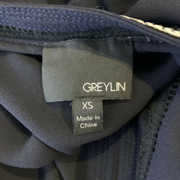 GREYLIN Split Neck Long Sleeve Crochet Trim Blouse - Picture 9 of 11